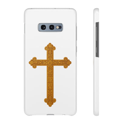 White Samsung Snap Case – Gold Cross Design