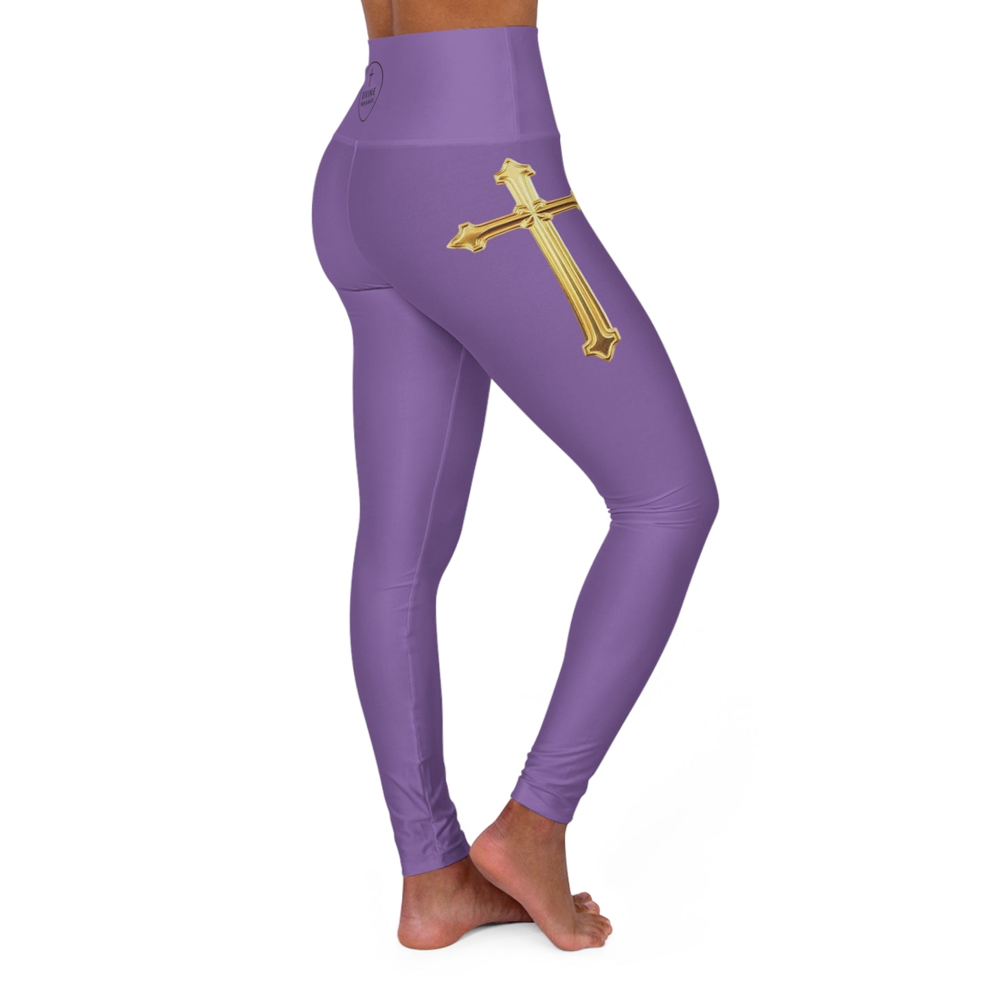 Gold Cross Women’s High-Waisted Yoga Leggings in Purple – Symbol of Eternal Victory
