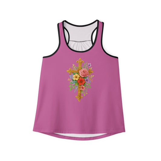Floral Cross Women’s Christian Tank Top in Pink – Beauty in the Power of the Cross