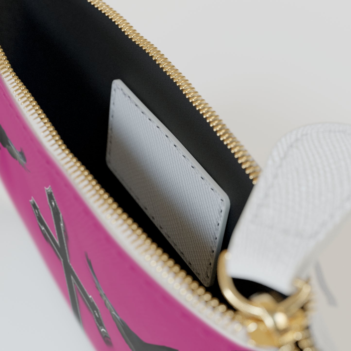 “Shadowed Faith” | Women’s Mini Clutch in Fuchsia – Black Cross with Flanking Crows