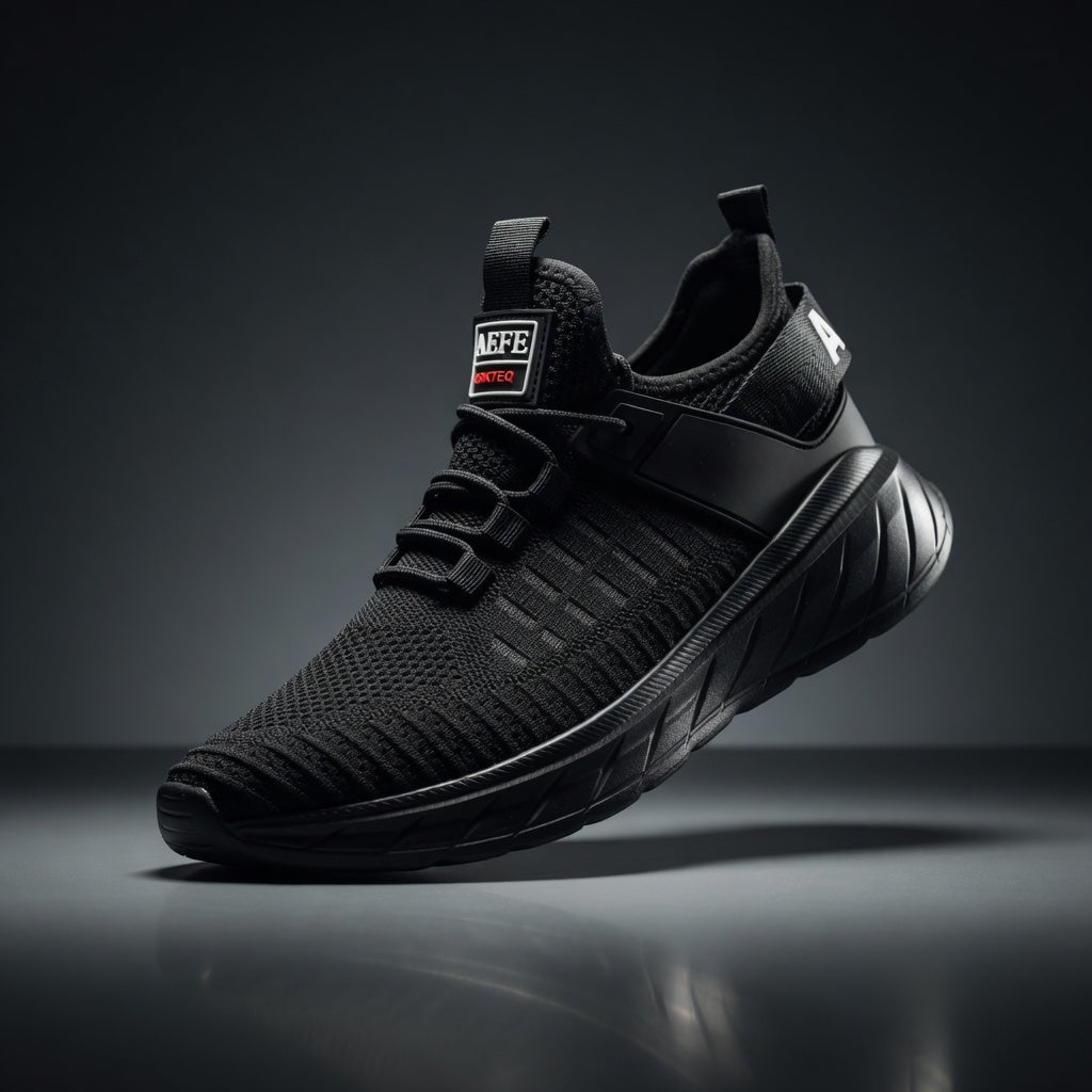 Black athletic shoe on a dark background