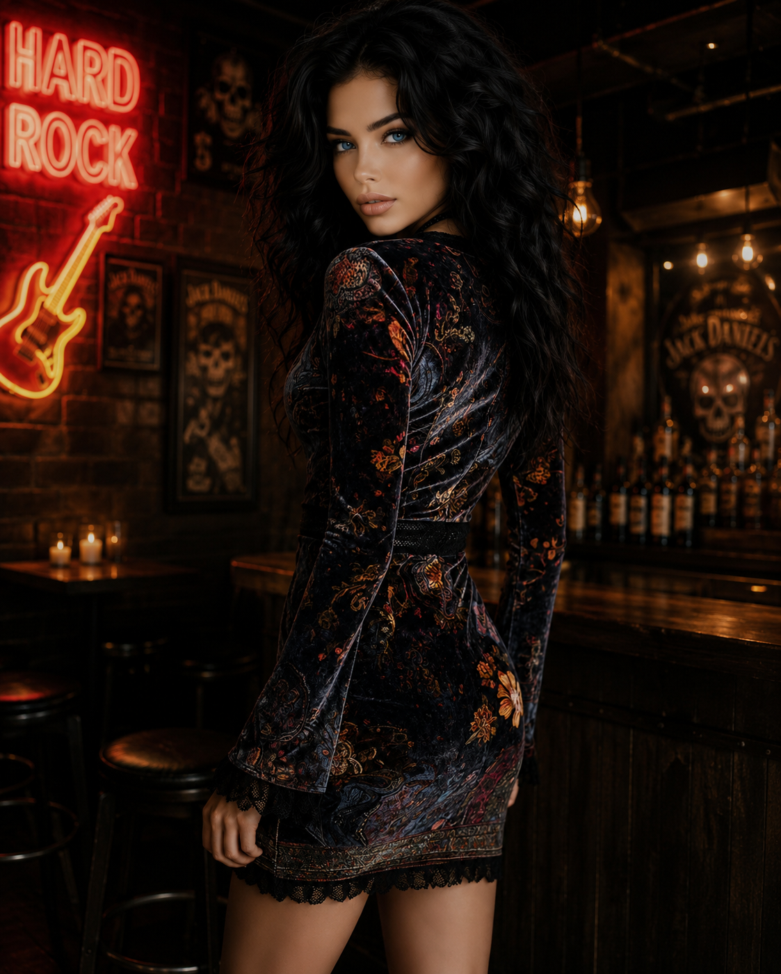 Divine Bloom Lace Velvet Mini Dress