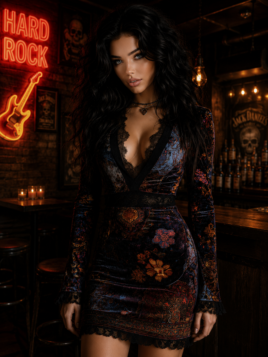Divine Bloom Lace Velvet Mini Dress
