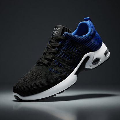 Black and blue sneaker on a dark background