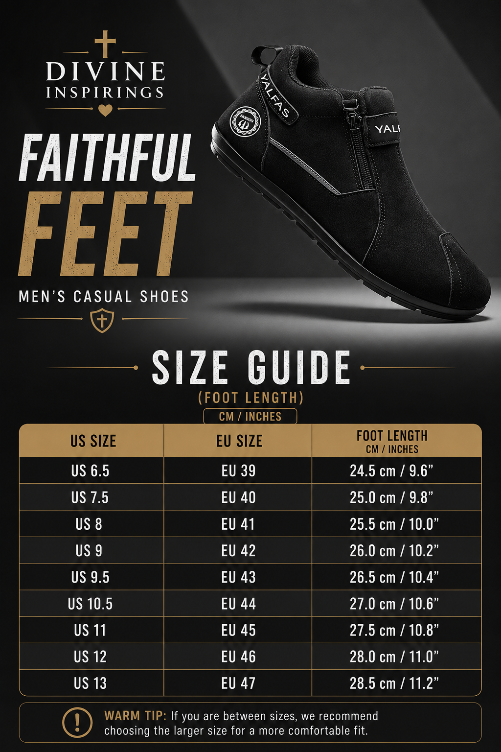 Faithful Feet Size Chart