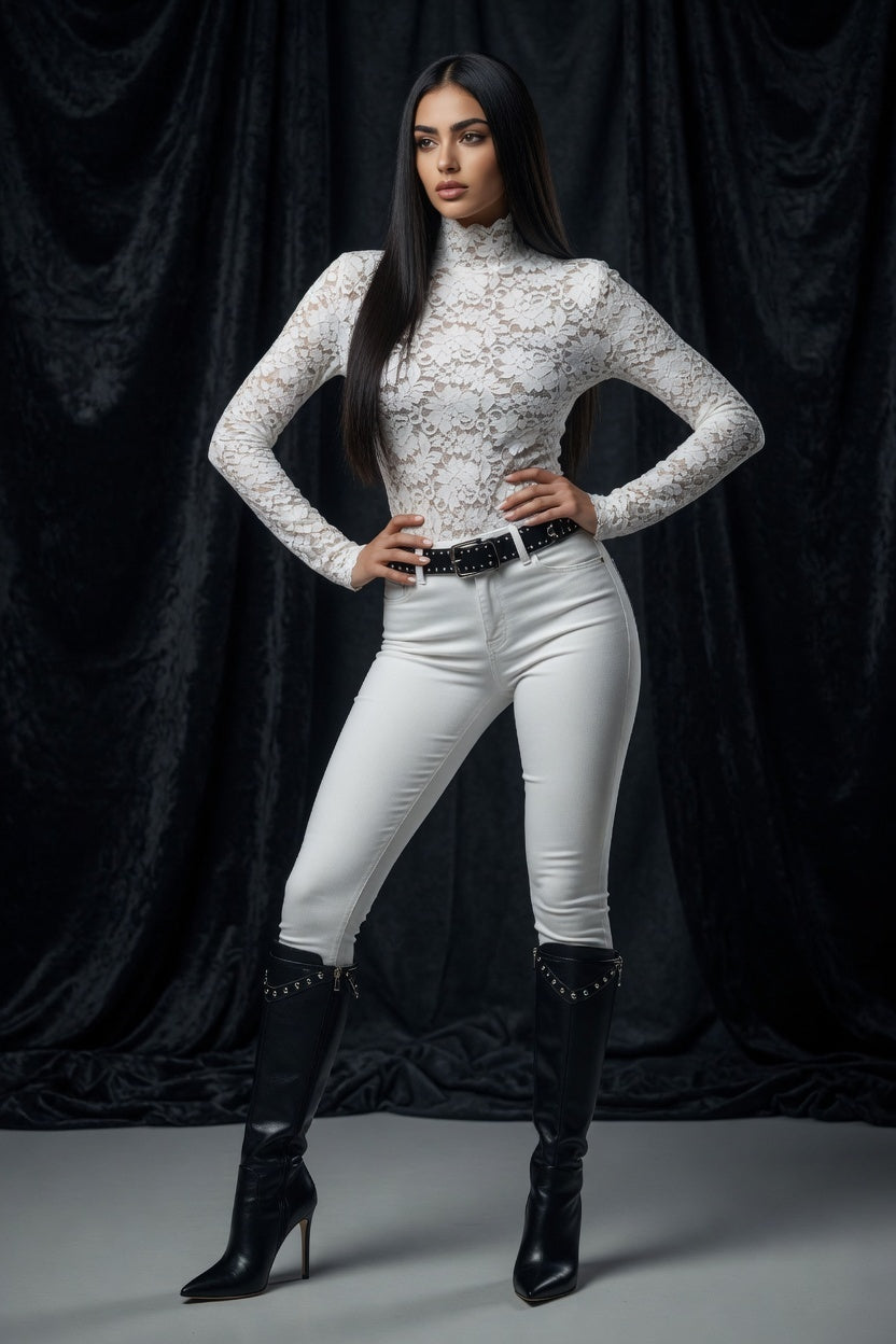Graceful Lace High Collar Lace Shirt