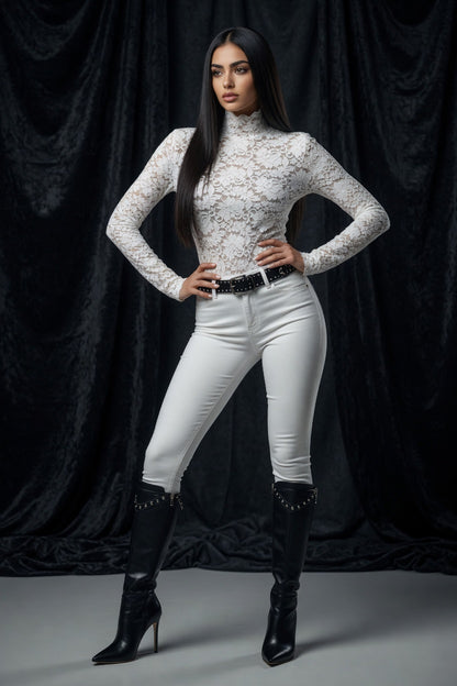 Graceful Lace High Collar Lace Shirt