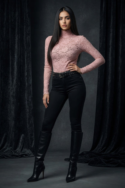 Graceful Lace High Collar Lace Shirt