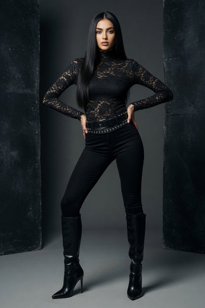 Graceful Lace High Collar Lace Shirt