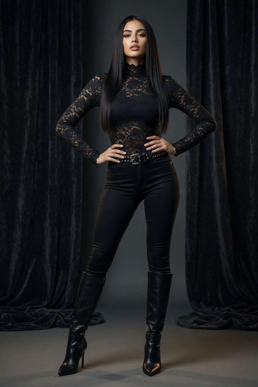 Graceful Lace High Collar Lace Shirt
