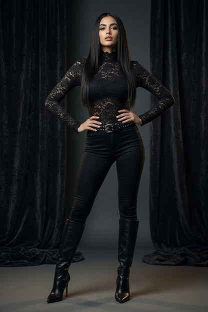 Graceful Lace High Collar Lace Shirt