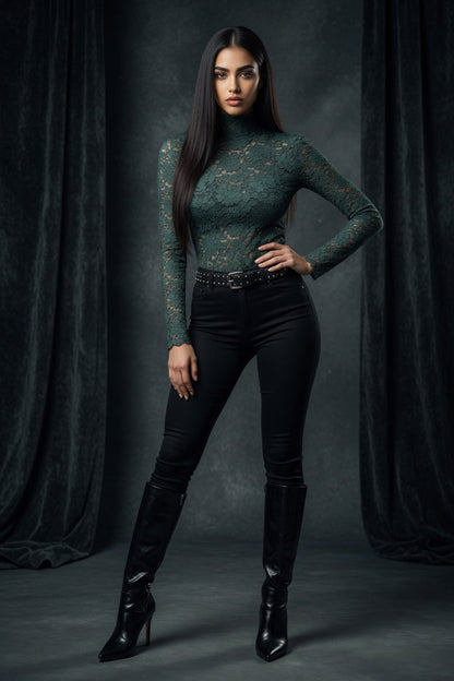 Graceful Lace High Collar Lace Shirt