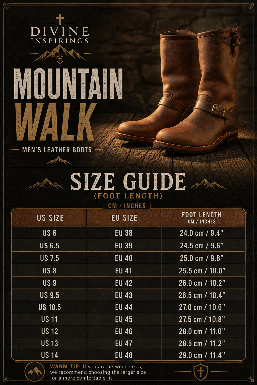 Mountain Walk Sizing Chart