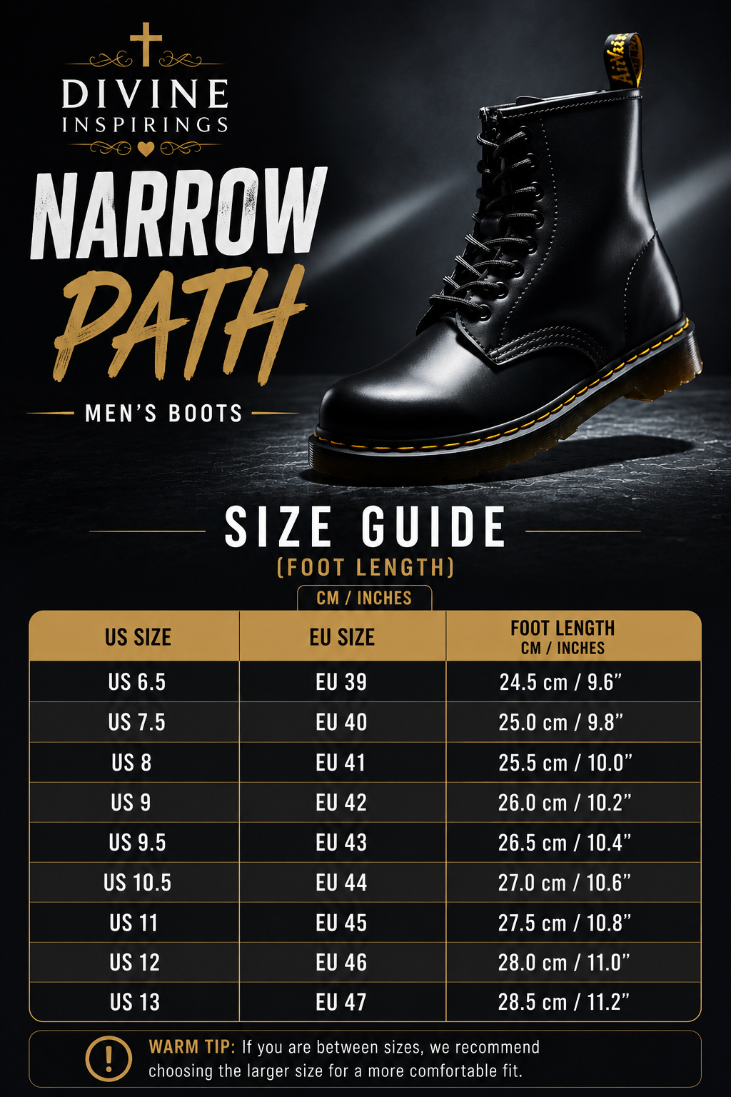 Narrow Path Sizing Chart