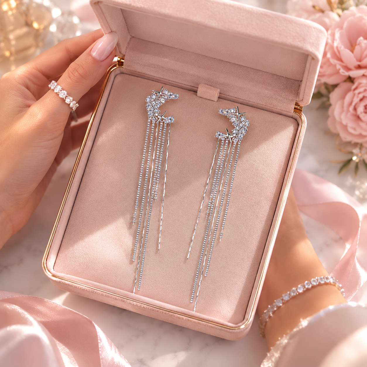 Rain of Grace Long Tassel Chain Earrings