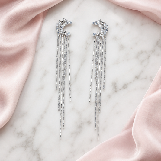 Rain of Grace Long Tassel Chain Earrings