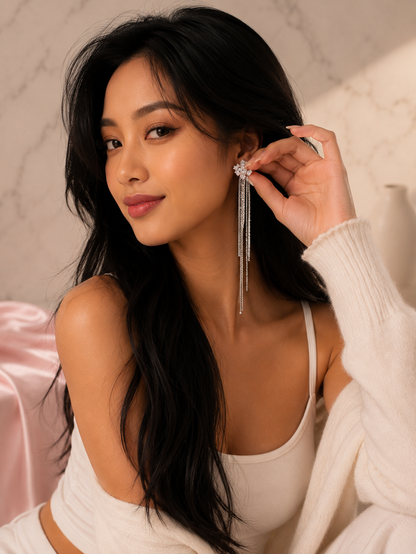 Rain of Grace Long Tassel Chain Earrings