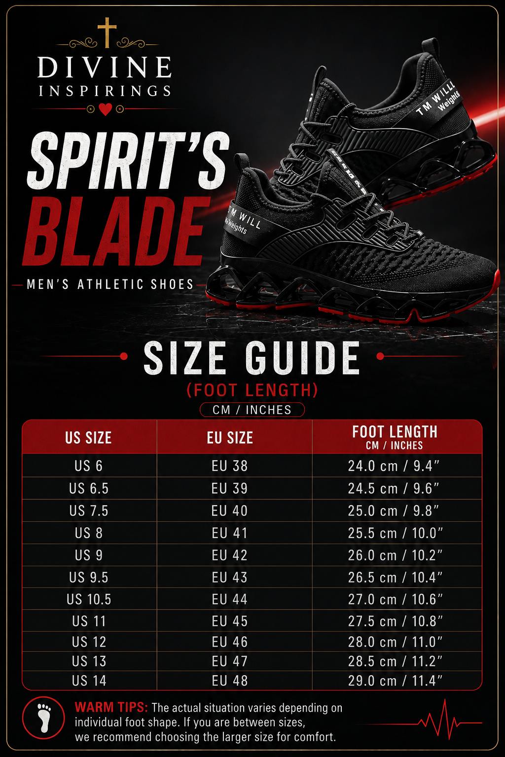 Spirit's Blade Shoe Size Chart