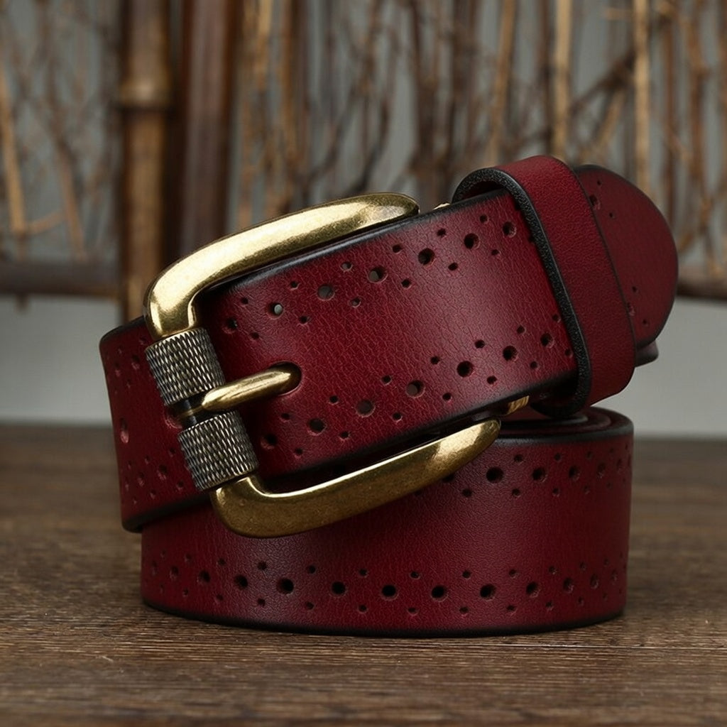 Hollowed-out Cowhide Pin-Buckle Belt