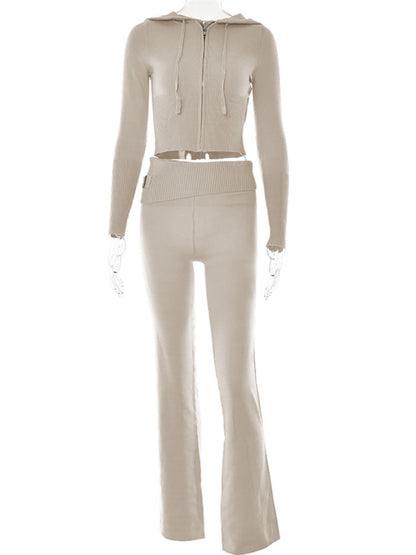 Beige tracksuit with a hood on a white background