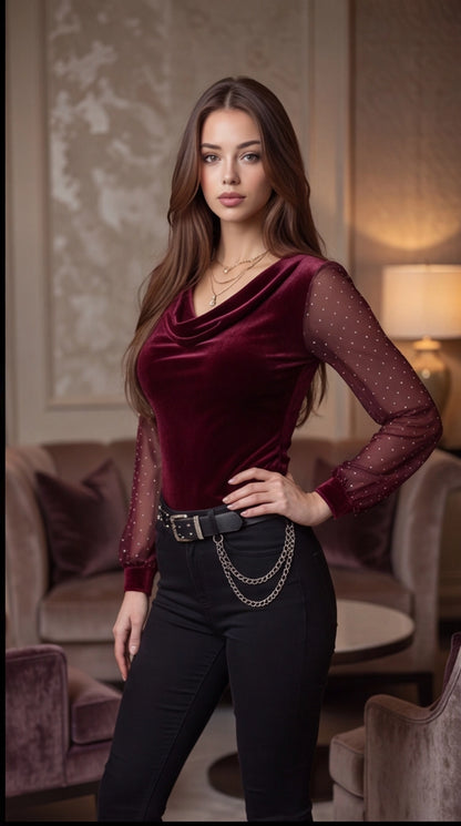 Graceful Embrace Long Sleeve Velvet Shirt