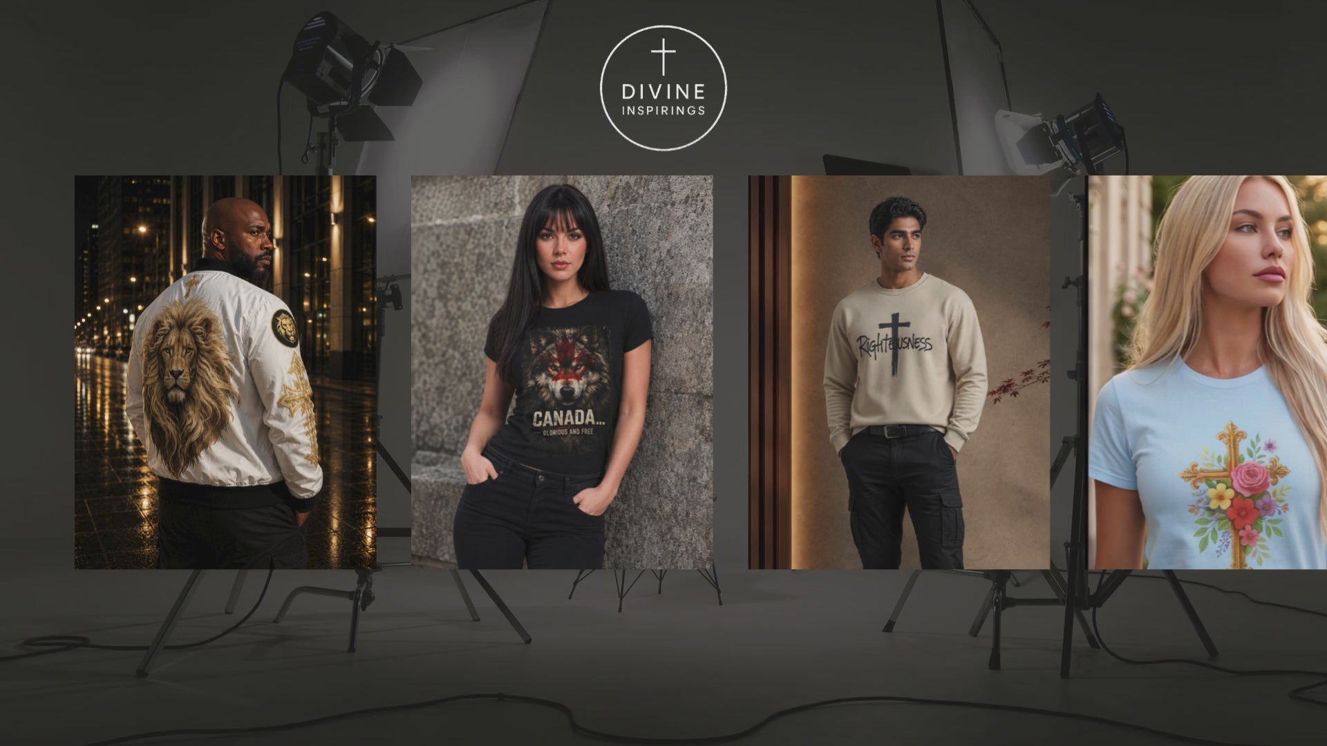 Load video: Divine Inspirings fashion video featuring men and women in bold faith-inspired apparel.
